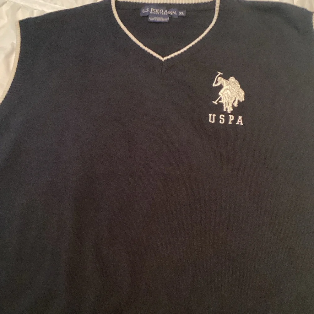 U.S. Polo Assn. Navy V-Neck Sleeveless Sweater Vest with White Trim